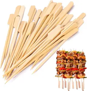 Natural Bamboo Skewers Wide Flat Paddle Bamboo Cheap Wood Paddle Rotisserie Skewers Sticks