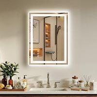 Miroir de salle de bain en verre avec éclairage LED avant/arrière, 3 couleurs, mémoire de luminosité, anti-buée, design moderne, miroir de vanité éclairé pour salon, salle de sport