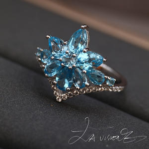 แหวนฝังหยกธรรมชาติประดับโทแพซสังเคราะห์และไพลินสีขาว รุ่น Counterattack Series เครื่องประดับวินเทจ - Product Image 4