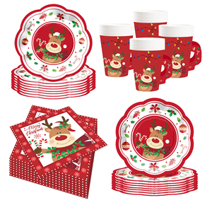 DAMAI Merry Christmas Party Supplies Christmas Reindeer <b>Pattern</b> Include Dessert <b>Paper</b> Plate Cups Napkins for Christmas Party - Product Image 5