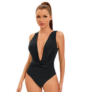 European American <b>Women's</b> Stylish Solid Pattern Print Cut-Out Back Design Fitness <b>Swimwear</b> <b>Sexy</b> One-Piece Beachwear - Product Image 2