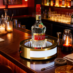 Luxury LED Infinite Abyss <b>Wine</b> Presenter, Golden Stainless Steel Luminous Stand for Bar VIP Bottle Service - Product Image 3