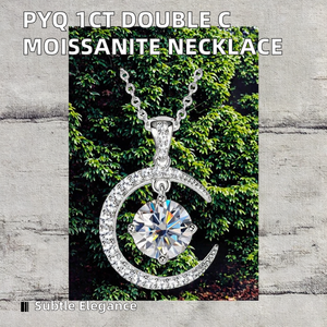 Collier pendentif lune avec pierre de moissanite ronde, en argent 925 plaqué rhodium, bijoux de mode pour femme, chaîne maille gourmette - Product Image 2