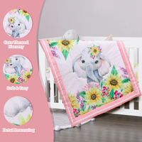 Ensemble de literie pour lit bébé éléphant comprend une jupe de lit rose, une couette de lit bébé, un drap-housse, un couvre-lit doux pour la crèche à motif de tournesol
