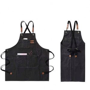 High Quality Unisex Waterproof Canvas <b>Leather</b> Accessories <b>Apron</b> Customized Logo Printing Wholesales Restaurant & Bar Uniforms - Product Image 4