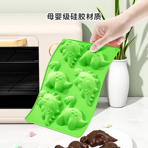 Dinosaur Cake Silicone <b>Mold</b> Green 6-Cavity Oven Safe Baking Tool For Pastry <b>Jelly</b> Egg Tart Bread - Product Image 1