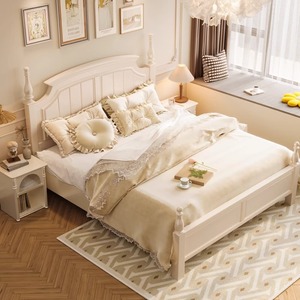 French Style <b>Solid</b> <b>Wood</b> Double Bed 1.8M High End European Bedroom Princess Bed 1.5M Single Bed Durable Platform Bed Frame - Product Image 1