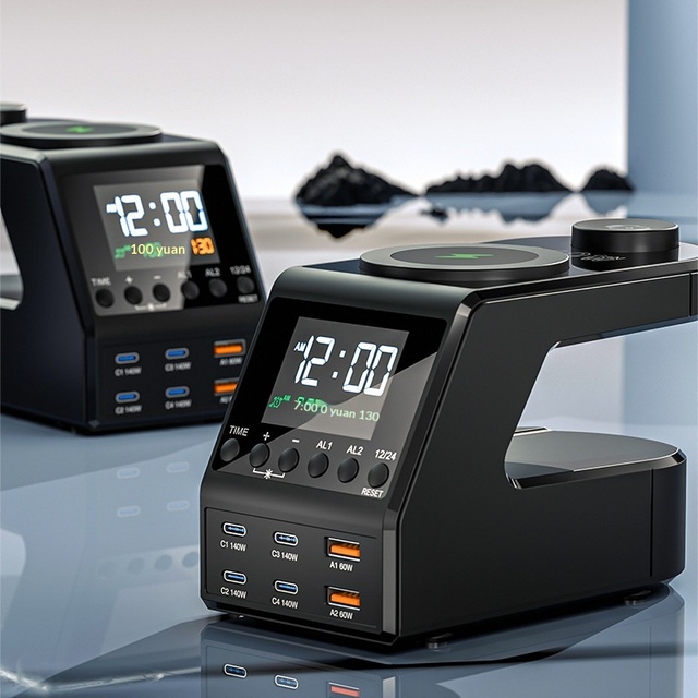 240W Digital Display USB Plug Desktop Charging Station PD140W Multi-port Type-C Socket Charger Wireless