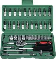 Kit d'outils de réparation automobile 46 pièces avec douilles à cliquet en acier au carbone de 1/4 de pouce et coffret de douilles à vis manuelles