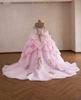 Robe de mariée Feishiluo moderne scintillante à épaules dénudées, style robe de bal, de haute qualité, avec dentelle à sequins cordés, perles et traîne chapelle pour la mariée