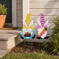 Nouvel ensemble de 2 jolis gnomes de Pâques en métal, décoration de jardin extérieure pour les fêtes, la pelouse et le patio