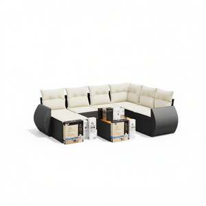 Black Garden <b>Sofa</b> Set <b>Rattan</b> Outdoor Furniture 6 Seater Weather Resistant Contemporary Design - Product Image 1