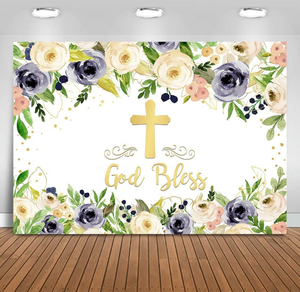 Baptême toile de fond première sainte Communion fond pour photographie garçon baptême blanc marine Floral dieu bénisse anniversaire papier peint - Product Image 2