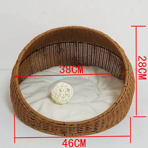 XH été refroidissement fait à la main meubles en rotin lit rond avec coussin doux pour chats petits chiens panier en osier maison pour animaux de compagnie et cages pour animaux de compagnie - Product Image 3