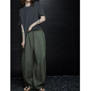 Pantaloni Estivi a Gamba Larga in <span class=keywords><strong>Lino</strong></span> <span class=keywords><strong>Verde</strong></span> Muguyu, Bestseller a Vita Alta, Fluido e Comodo, Stile Casual (Art. N. 260604225) - Product Image 4