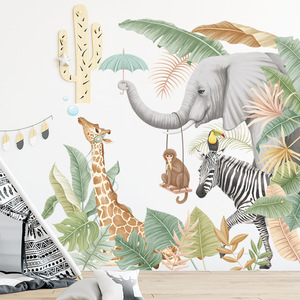 Adesivi Murali Animali Safari <span class=keywords><strong>per</strong></span> Cameretta Bambini, Elefante Giraffa Zebra in Vinile Acquerello Rimovibile Impermeabile Decorazione Asilo Nido - Product Image 1