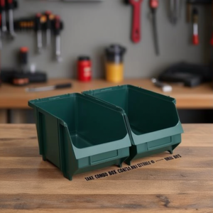 Take Combo Box Container Tool Storage Bin 2 Pack Green <b>Plastic</b> Organizing Bin for Workshop Garage Use - Product Image 3