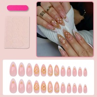 Faux ongles 3D à motifs floraux dorés en relief, prêts à poser, autocollants minimalistes transfrontaliers, faux ongles de style français, vente en gros