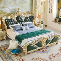 Cadre de lit Queen Size de style européen rétro, cadre de lit traditionnel de luxe en bois massif de style européen rétro pour la chambre à coucher