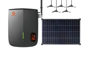 JUA Energy 60W PV Solar Panel Kit 150Wh LFP UPS Backup Power Solar Home Lighting System for Lamps TV Fan