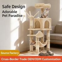 Arbre à chat en bois en gros avec poteau à gratter en sisal, condo arqué pour chat et hamac en peluche pour chats d'intérieur et chatons