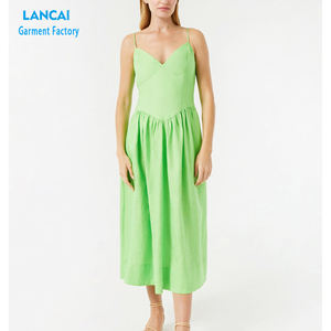 Vestido largo personalizado con cuello en V para mujer, colores verdes, cremallera lateral, ajustable, moda, adelgazante, vestido de fiesta al por mayor - Product Image 2