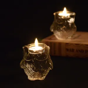 Portacandele con gufo a Base di candela animale adorabile all'ingrosso portacandele in vetro trasparente resistente al calore con gufo