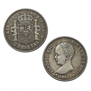 1891 Espagne 2 pesetas - Alfonso <span class=keywords><strong>XIII</strong></span> (1er portrait) Pièces commémoratives de style antique, cadeaux, décoration intérieure - Product Image 2