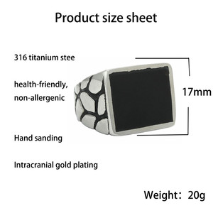 Men's Geometric <b>Titanium</b> Steel <b>Ring</b> Silver Rectangular Bezel Setting Retro Punk Style Jewelry Gift - Product Image 5