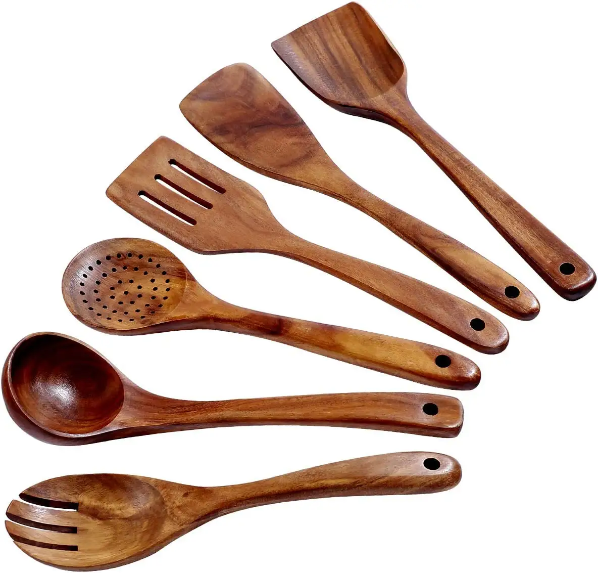 Wooden kitchen set safety bamboo cooking set with holes organic teak cooking spoon Wooden Spoons