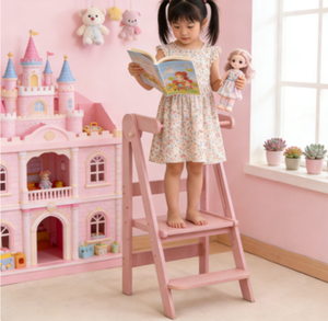 Tour d'apprentissage pour enfants réglable en rose, station de préparation des aliments en cuisine, marchepied pour bébé, marchepied en bois stable, échelle à domicile - Product Image 4