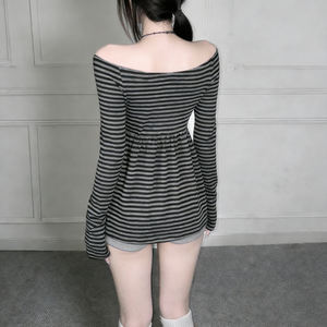 Camiseta de manga larga con diseño de lazo en un solo hombro, estilo dulce y femenino, pura y seductora, fácil de combinar, estilo línea A. - Product Image 6