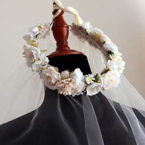 SLBRIDAL Couronne de fleurs artificielles faite à la main, voiles et accessoires de mariage pour la mariée, pour femmes, pour les fêtes - Product Image 6