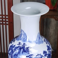 Vintage antique chinois MingQing paysage maison peint à la main sol en céramique grand vase grand pour la décoration de bureau