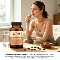Comprimés d'Ashwagandha en marque blanche OEM, 60 unités, complément alimentaire à base de plantes pour marque personnalisée
