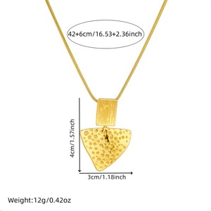 Geometric Stainless Steel Necklace Earrings Ring Set Triangular Textured Unisex Fashion Jewelry - Product Image 5