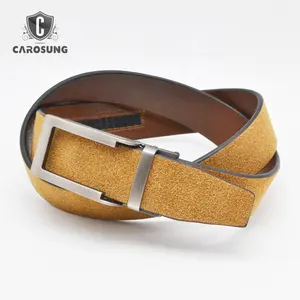OEM leather belt factory mens brown genuine suede leather belt with automatic buckle casual belt