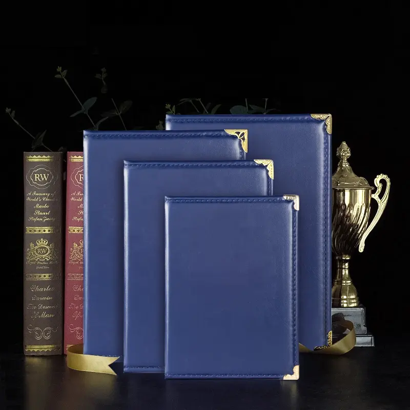 A4 Размер чистый индивидуальный диплом выпускного Синий Полиуретан кожа гладкая подкладка сертификат кожаная папка 6K 8K 12K