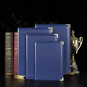 Business A4 Folder A4 Size Blank Customized Diploma Of Graduation Blue PU Leather Smooth Padded Certificate Folder Leather 6K 8K 12K