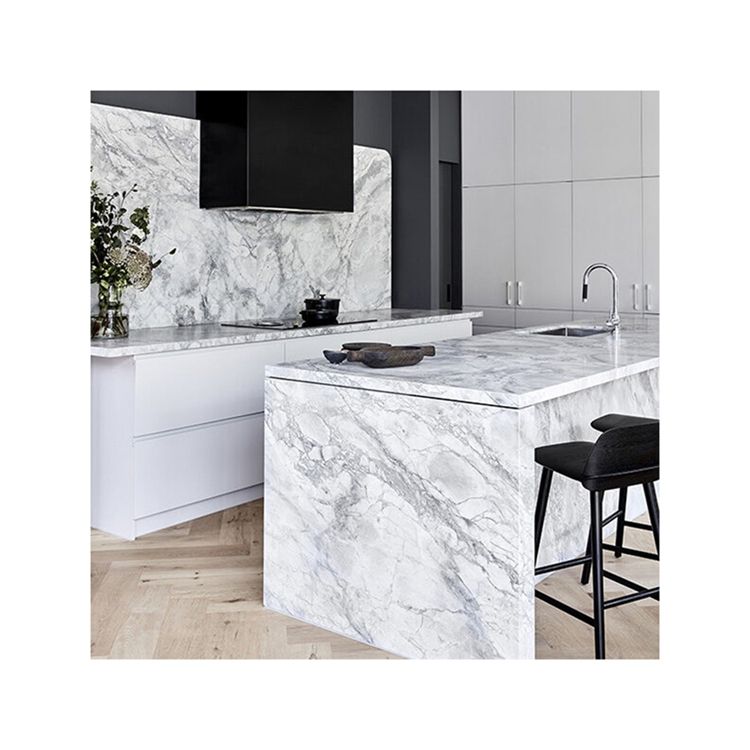 Fabricated Marble Blue Veins Kitchen Countertop Brazil Original Calacatta  Grey Super White Quartzite Slab