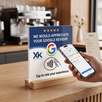 Carte NFC Google Review avec puce NTAG213, autocollant de table en acrylique auto-adhésif de 12 cm, 13,56 MHz, NFC Tap & QR Code pour les avis