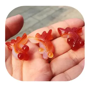 Bán Buôn 30Mm Đá Quý Chạm Khắc Mã Não Thạch Anh Tự Nhiên Màu Đỏ Carnelian Pha Lê Cá Vàng Bức Tượng Nhỏ Để Làm Quà Tặng