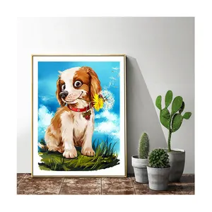 Bộ tranh Kim cương tự làm 5D hình con chó con dễ thương đầy đủ hình vuông/hình mũi khoan Thêu Kim Cương khảm chéo trang trí nhà