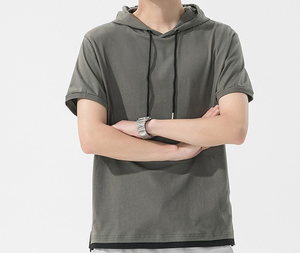 Nuova t-shirt da <span class=keywords><strong>uomo</strong></span> estiva a <span class=keywords><strong>maniche</strong></span> <span class=keywords><strong>corte</strong></span>, <span class=keywords><strong>felpa</strong></span> a mezza manica Casual in puro cotone con cappuccio da <span class=keywords><strong>uomo</strong></span> - Product Image 1