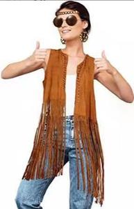 Femmes ouvert devant glands 70s Hippie été <span class=keywords><strong>Costume</strong></span> frange gilet <span class=keywords><strong>Cowgirl</strong></span> Faux daim mascarade Costumes en Col Dker - Product Image 3