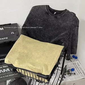 T-shirt da <span class=keywords><strong>uomo</strong></span> oversize in <span class=keywords><strong>cotone</strong></span> pesante, stile vintage lavato, moda retrò, mezza manica, estiva. - Product Image 2