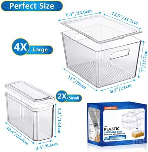 Large Clear Plastic Storage Bins with Lids - 6 Pack Stackable Bins for Pantry Organization, Office, and Bathroom Kitchen