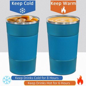 FAYREN Tasse isotherme en acier inoxydable 380 ml, gobelet de voyage pour café avec manchon en silicone, tasse thermique multicolore - Product Image 5