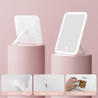 Espejo de Maquillaje LED Cuadrado con Brillo Regulable, Control Táctil, Ángulo Ajustable, Espejo de Vanidad de Sobremesa