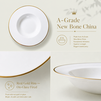 Assiette à soupe en porcelaine fine avec bord doré, 8,5 pouces, logo personnalisé OEM, vaisselle de luxe pour mariage